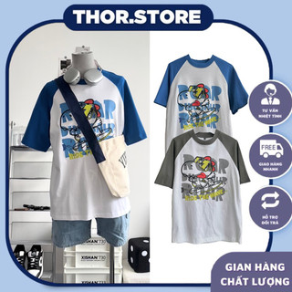 Áo thun raglan unisex,in hình Diwa 2 màu xám và xanh