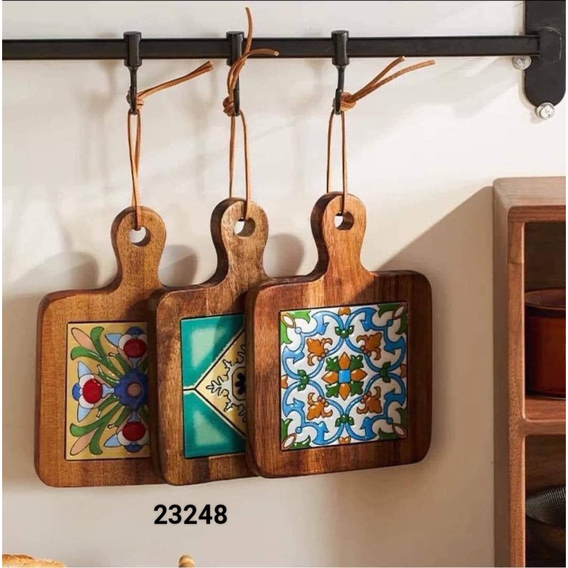 Lót nồi gỗ mặt sứ hoạ tiết Vintage