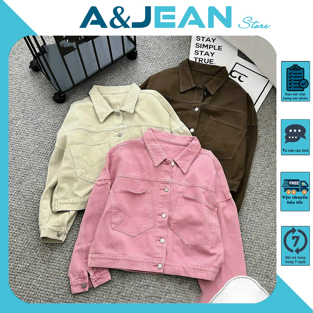Áo khoác jean nữ tay dài túi cạp thường |  A&JEAN STORE