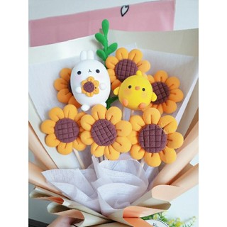 Bó hoa đất sét tự khô | hoa đất sét thỏ molang siêu đáng yêu | quà tặng handmade