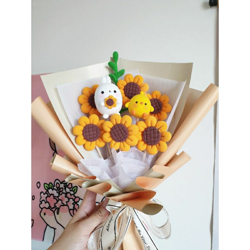 Bó Hoa đất sét tự khô | Hoa đất sét THỎ MOLANG siêu đáng yêu | Quà tặng handmade