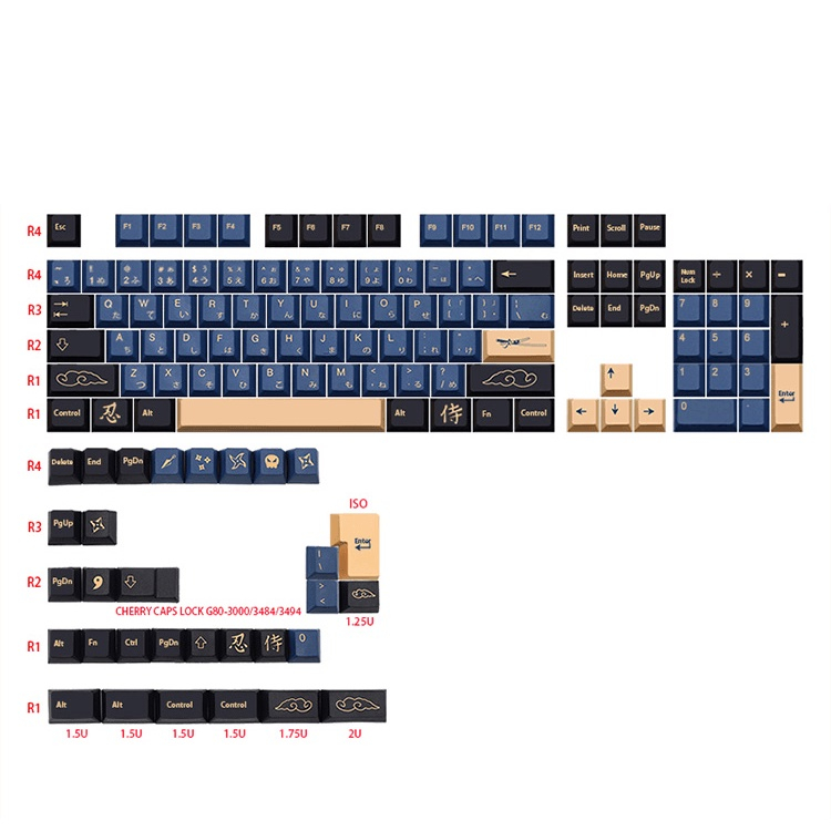 Keycap Cho Bàn Phím Cơ GMK Samurai Blue Thick PBT Cherry Profile 126 Phím