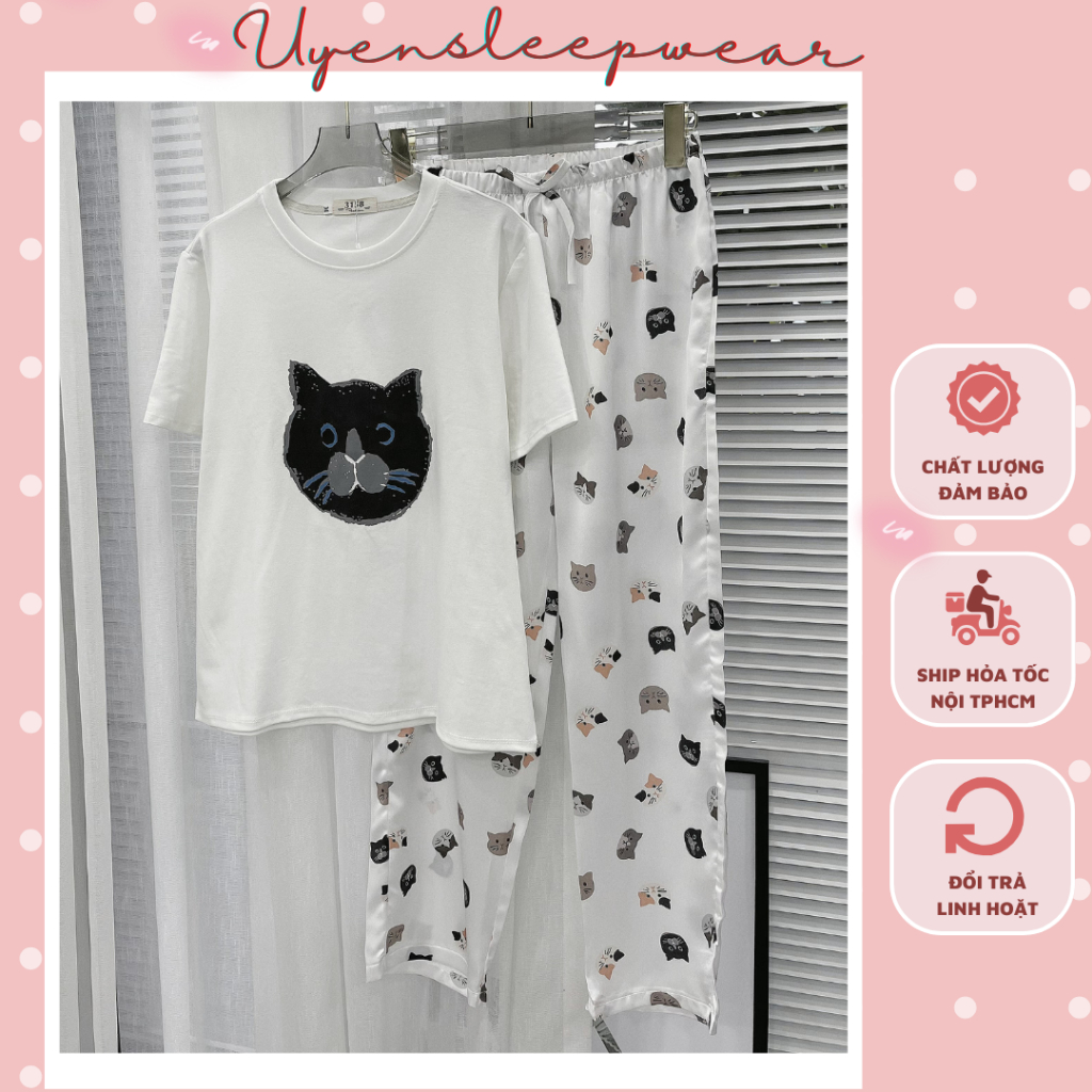 Set đồ nữ áo thun quần lụa Quảng Châu, FBACK thật 5 sao, hàng đẹp như hình