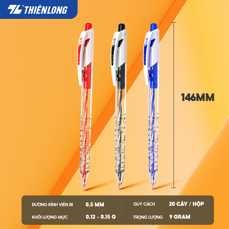 Combo 5 Bút Bi Thiên Long TL-079 ngòi 0.5mm mực xanh/đỏ/đen nét viết thanh mảnh thiết kế trẻ trung năng động