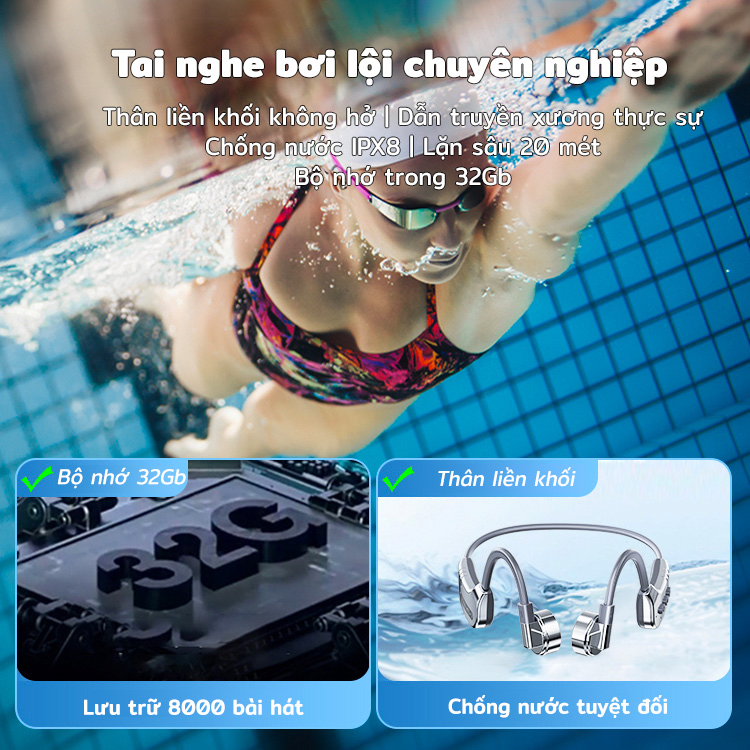 Tai nghe thể thao Con Gusto K9 32Gb thời lượng pin lớn với 3 kiểu dẫn truyền âm