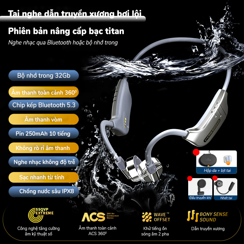 Tai nghe thể thao Con Gusto K9 32Gb thời lượng pin lớn với 3 kiểu dẫn truyền âm