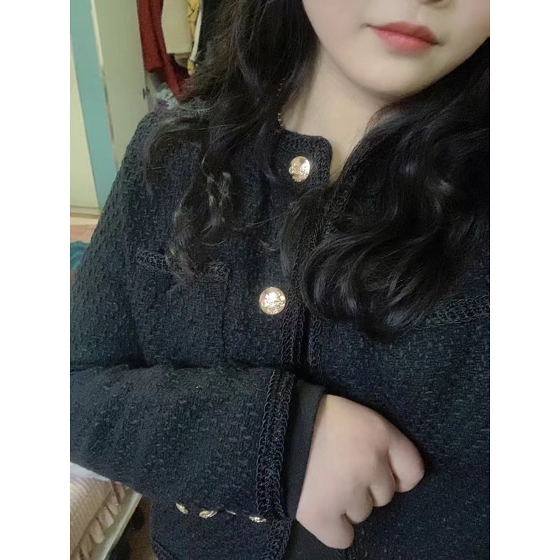 Áo Khoác Dạ Tweed 2 Lớp Đứng Phom, Dáng Ngắn, Nút Kim Loại Thời Trang Sang Chảnh