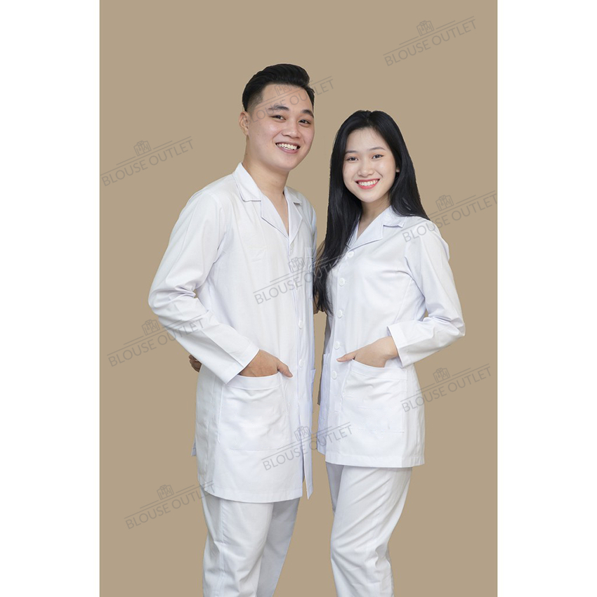 Áo blouse trắng điều dưỡng, dược sỹ, y tá dài tay - áo blue trắng kỹ thuật viên dài tay