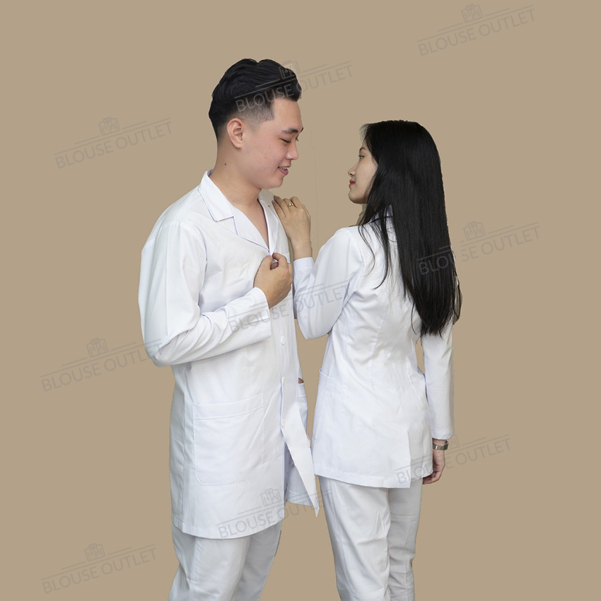 Áo blouse trắng điều dưỡng, dược sỹ, y tá dài tay - áo blue trắng kỹ thuật viên dài tay