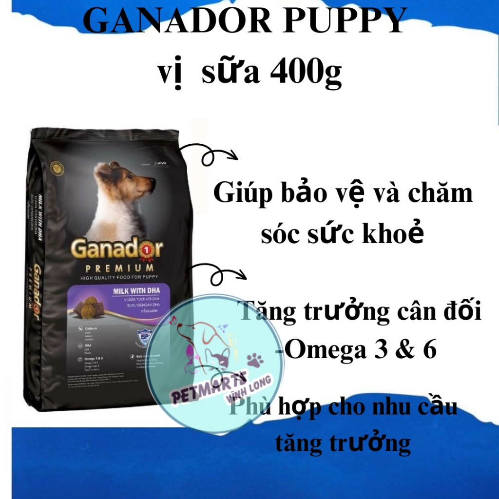THỨC ĂN CHO CHÓ CON Ganador Puppy Vị Sữa và Dha Gói 400g Thương Hiệu Từ Pháp