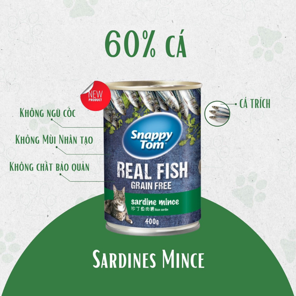 Pate Snappy Tom Lon 400g Real Fish & Real Meat - Thức Ăn Cho Mèo Snappy Tom 400g
