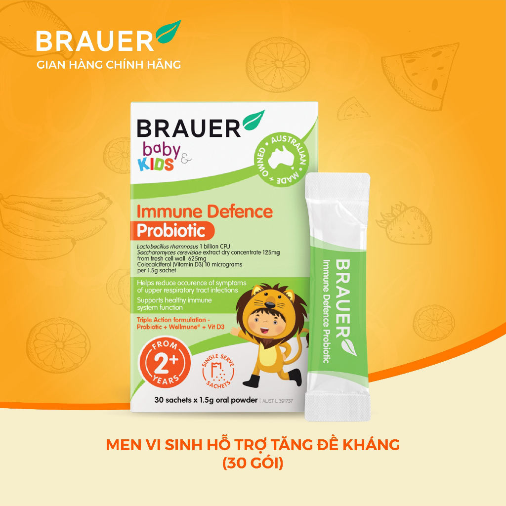 BRAUER Baby & Child IMMUNE DEFENCE PROBIOTIC-Men vi sinh hỗ trợ tăng cường sức đề kháng Hàng tặng
