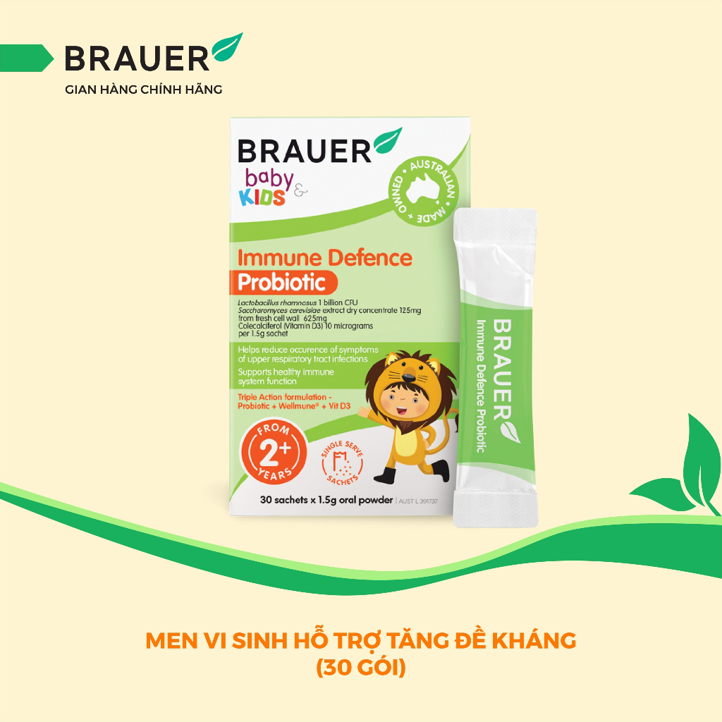 BRAUER Baby & Child IMMUNE DEFENCE PROBIOTIC-Men vi sinh hỗ trợ tăng cường sức đề kháng Hàng tặng