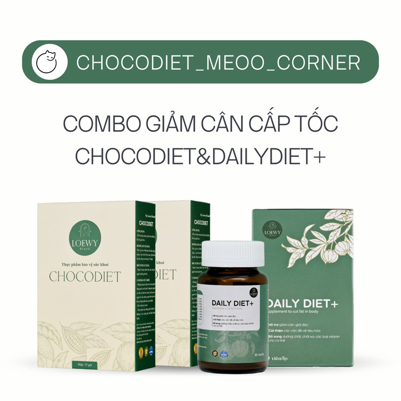 combo chocodiet & dailydietplus giảm cân LOEWYBRAND - tặng 1 bánh hạt ăn kiêng biscotti