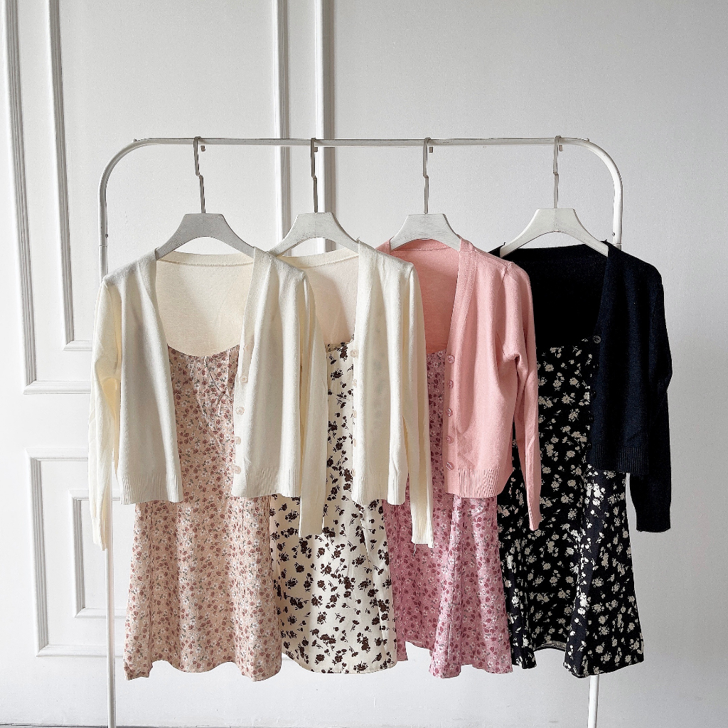 LYRA Set váy hai dây hoa kèm áo cadigan dài tay mỏng nữ tính phong cách trẻ trung, nhẹ nhàng - CSYSE0075