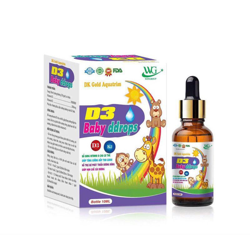 DK Gold Aquatrim D3 Baby Ddrops Vitamin D3 K2 MK7 nhỏ gọt chai 10ml dành cho trẻ từ sơ sinh bổ sung Canxi D3K2 MK7