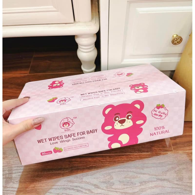 Giấy Ướt Gấu Dâu Hồng.1 Thùng 10 Gói.