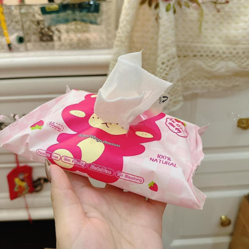 Giấy Ướt Gấu Dâu Hồng.1 Thùng 10 Gói.