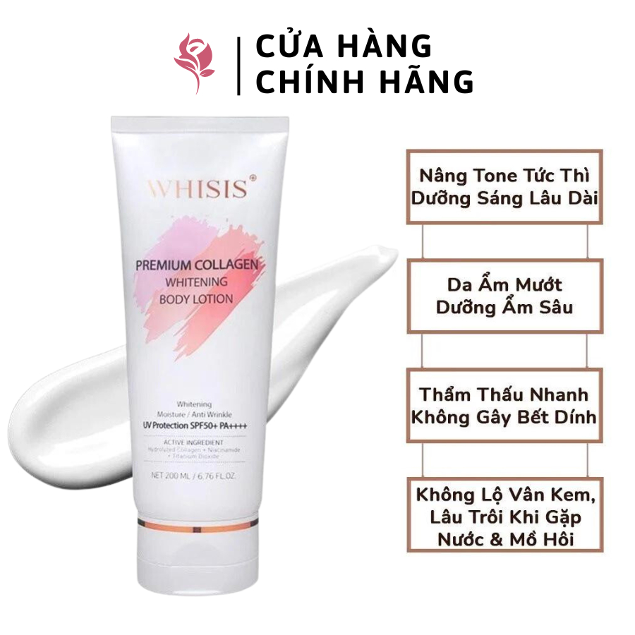 Kem Dưỡng Thể Trắng Da Body WHISIS Premium Collagen Whitening Body Lotion 200ml Chống Nắng Nâng Tone Chính Hãng Hàn Quốc