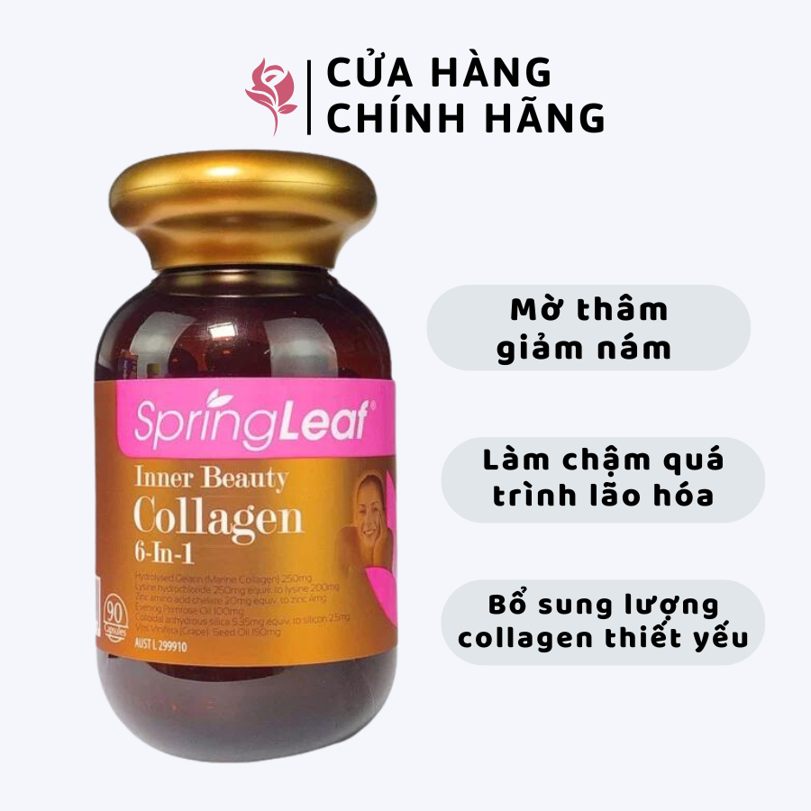 Viên uống bổ sung COLLAGEN SpringLeaf Inner Beauty Collagen 6 trong 1 90 viên hàng Úc