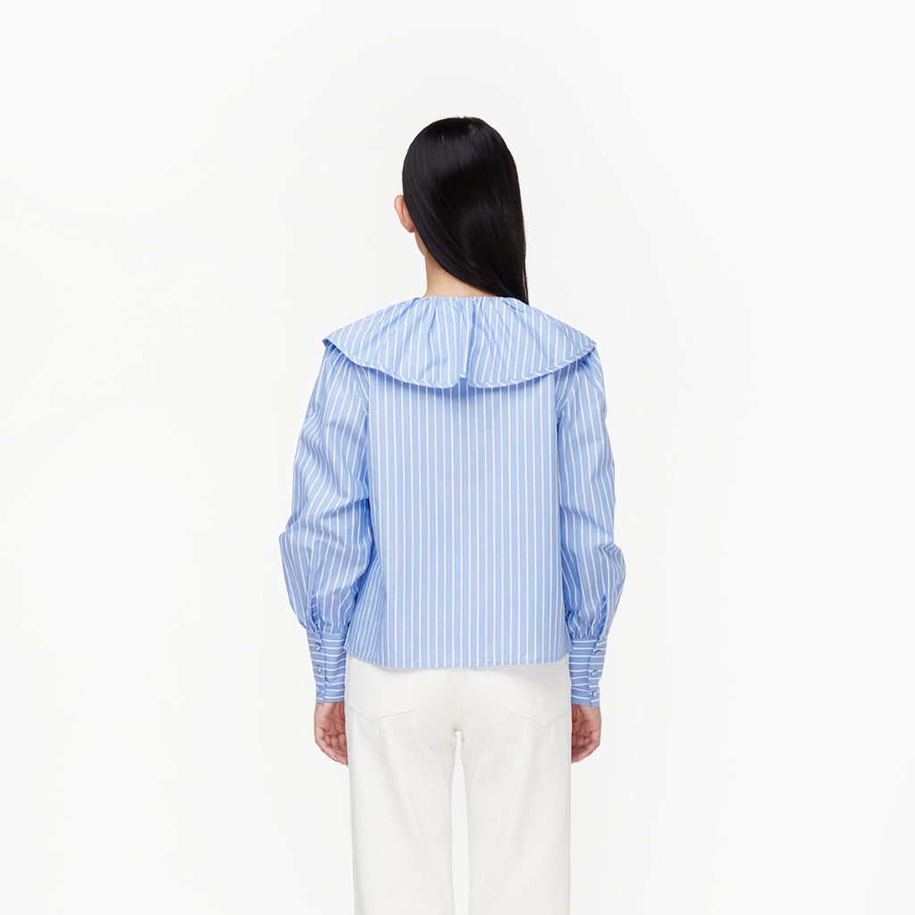 TheBlueTshirt - Áo Kiểu nữ bèo ở cổ - Blue Girl Blouse - CCR Blue Stripe