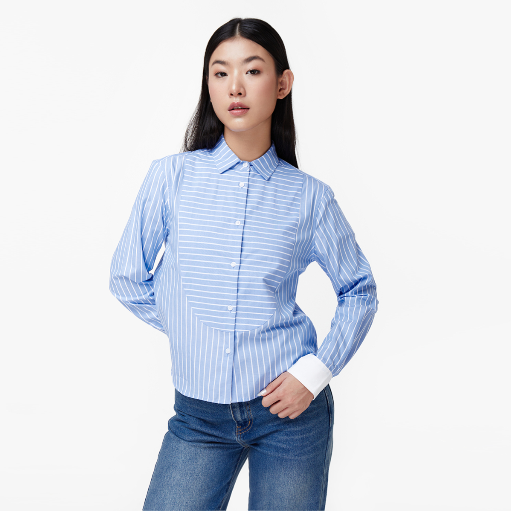 TheBlueTshirt - Áo Sơ Mi Nữ Sọc Xanh - Modern Tuxedo Shirt - CCR Blue Stripe