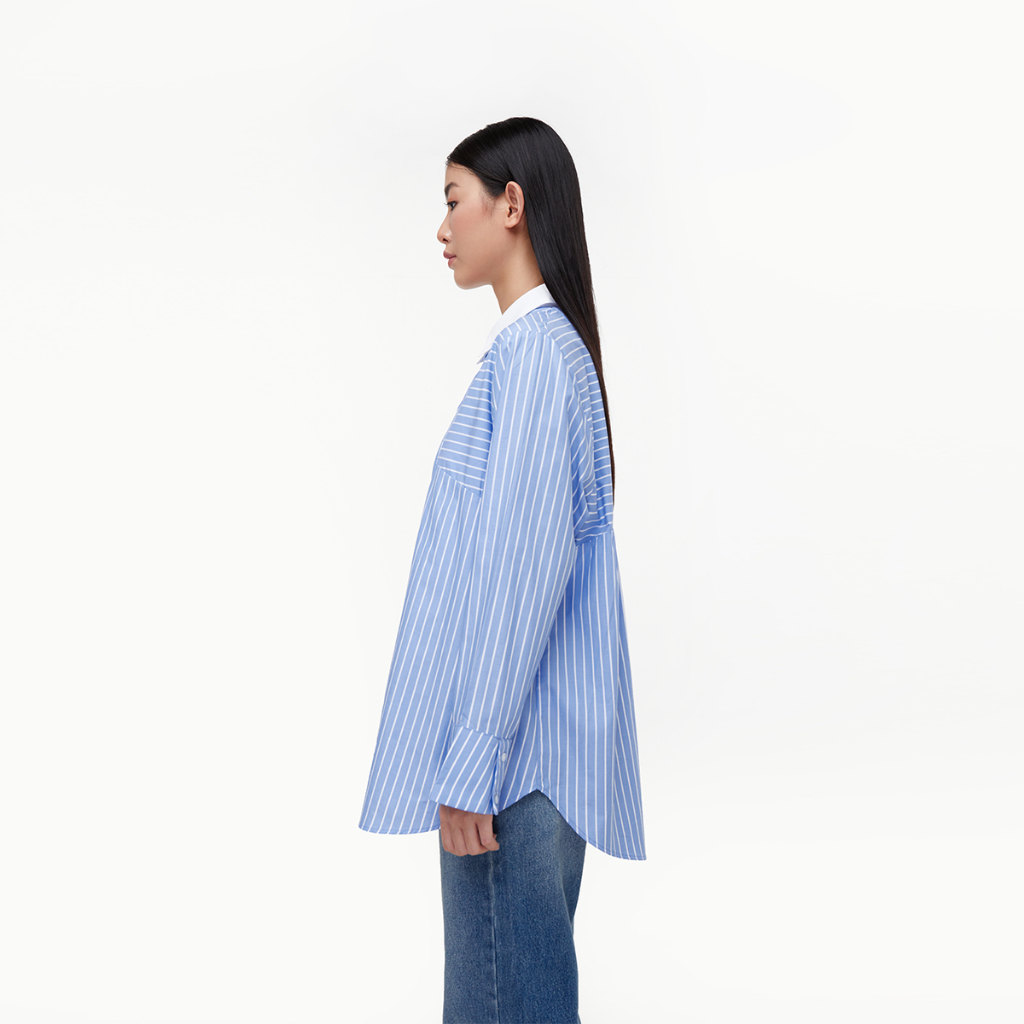 TheBlueTshirt - Áo Sơ Mi Phom Rộng Nữ - Oversized Patch Shirt - CCR Blue Stripe