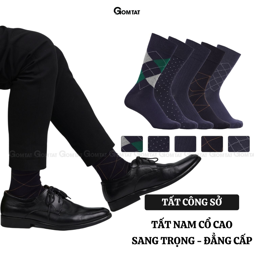 Hộp 5 đôi Tất đi giày tây nam công sở cổ cao GOMTAT mẫu mix16, chất liệu cotton cao cấp -GOM-MIX16-CB5