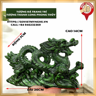 Tượng đá trang trí Thanh Long phong thủy - Tượng đá con rồng trưng bày phong thủy - Xanh Lục Bích - Dài 26cm