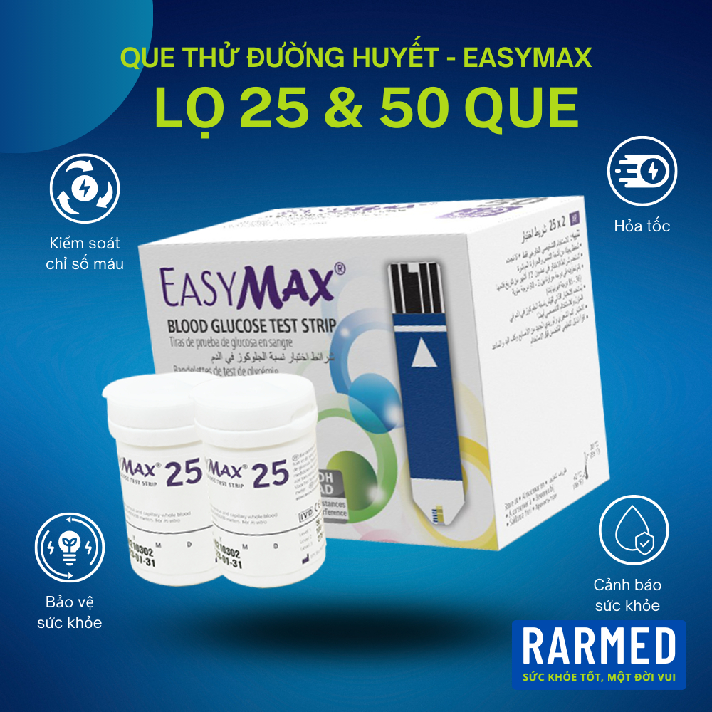 Lọ 25 & 50 que thử đường huyết máy Easymax TAG và Easymax MU