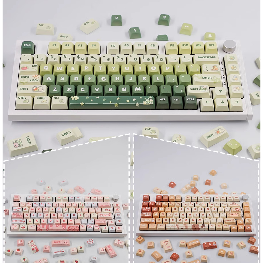 Keycap PBT XDA Green Rabbit, Sweet Cream, Brown Bear nút bàn phím cơ phù hợp nhiều layout bàn phím cơ bản