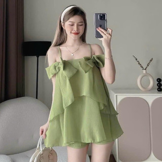 S115 Set voan tơ dây nơ 2 bên tầng quần đùi