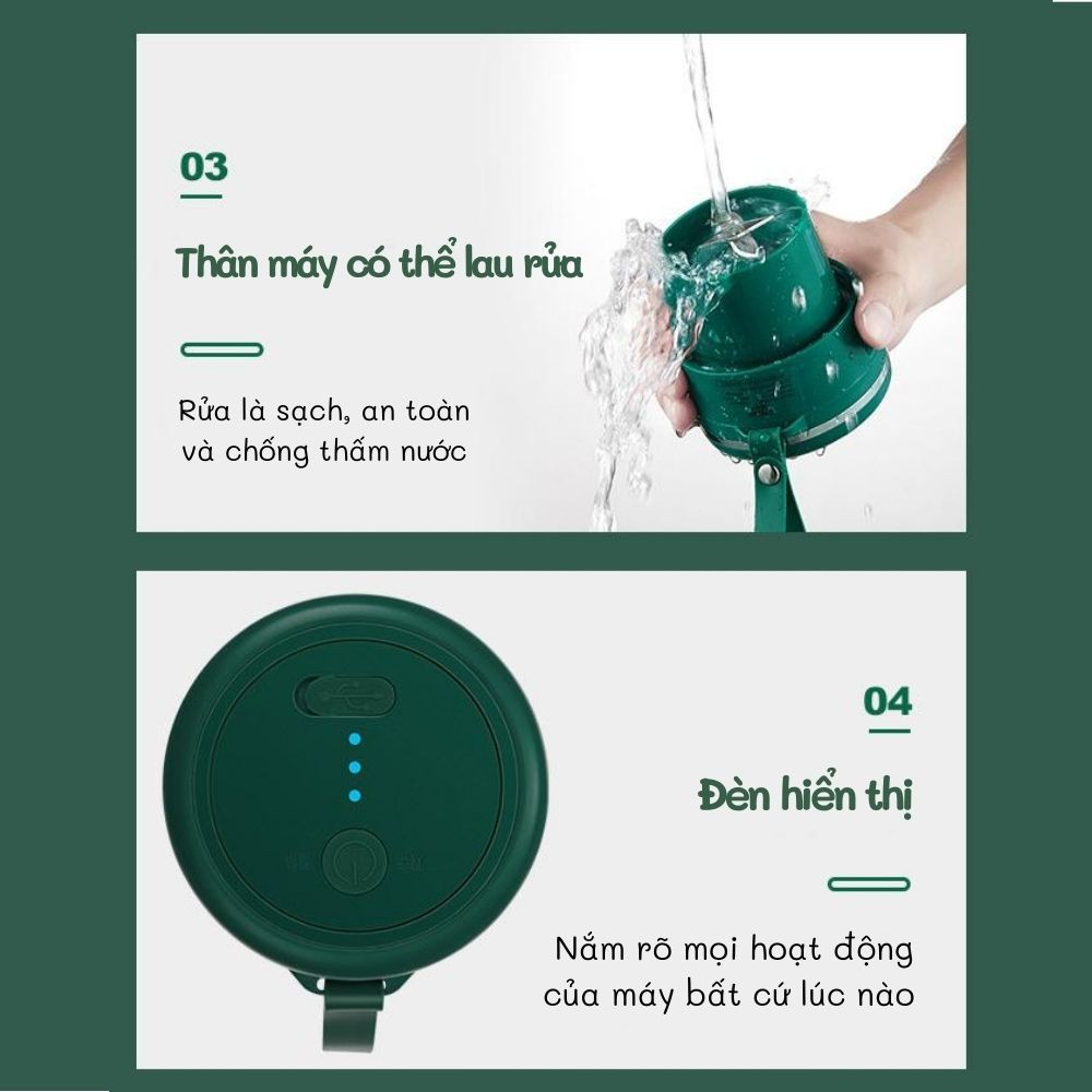 Máy xay sinh tố DELA cầm tay mini 6 lưỡi đa năng dung tích 300ml, dung lượng pin 3000mAh MXS02