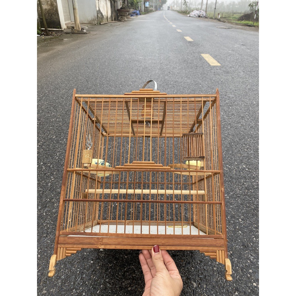 Khung lồng chim chào mào tự ráp trúc già đỏ cửa báng súng form thái đấu,vuông đấu  BS01