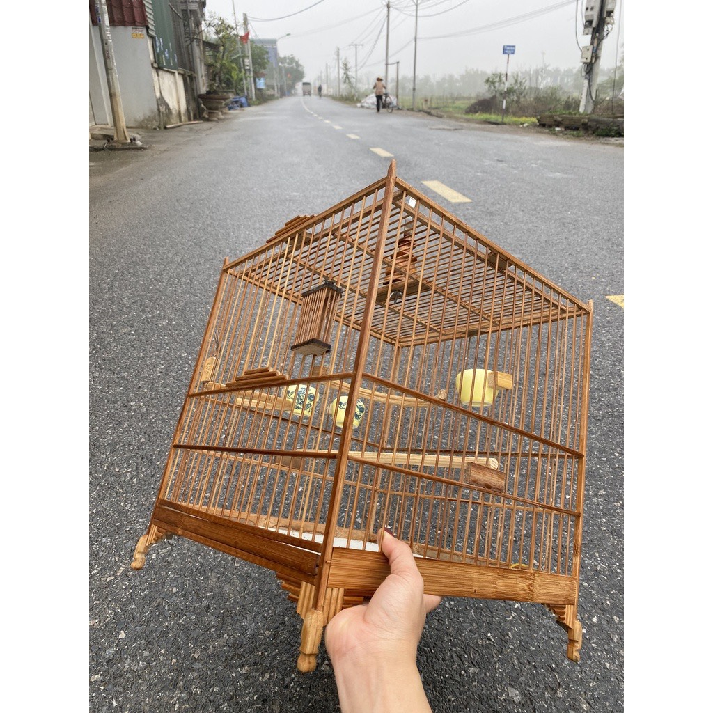 Khung lồng chim chào mào tự ráp trúc già đỏ cửa báng súng form thái đấu,vuông đấu  BS01