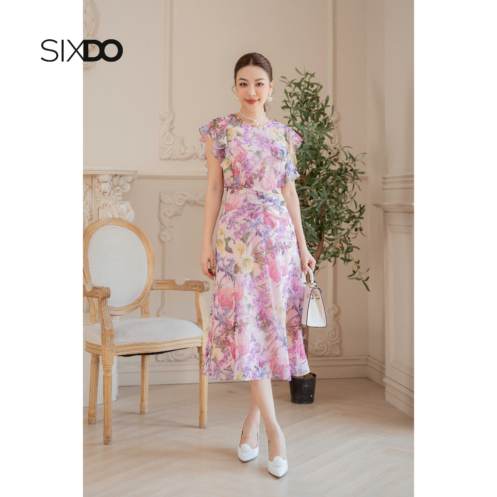 Đầm midi voan hoa SIXDO (Pink Floral Midi Voile Dress)