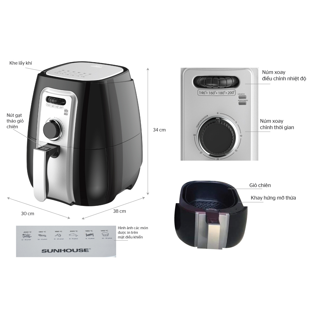 Nồi Chiên Không Dầu SUNHOUSE 3 lít SHD4025B