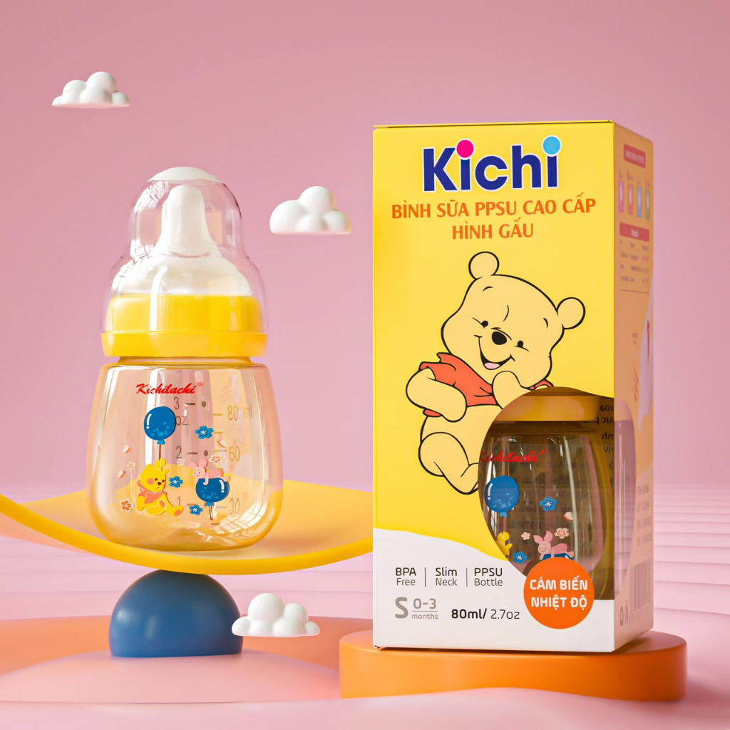 Bình Sữa Sơ Sinh Cổ Hẹp Kichilaci ,chất Liệu Ppsu,cảm biến nhiệt Phiên Bản Hình Hổ 150ml - 250ml [ KÈM NÚM TI ]