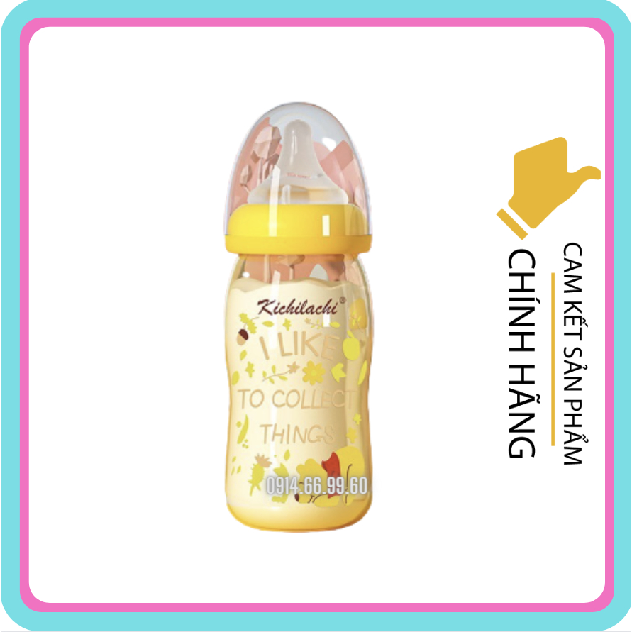 Mẫu mới - Bình sữa cổ rộng PPSU Kichilachi Hình Gấu Pooh 90ml / 160ml / 260ml KICHI KC - Tặng kèm 1 núm ty cho bé
