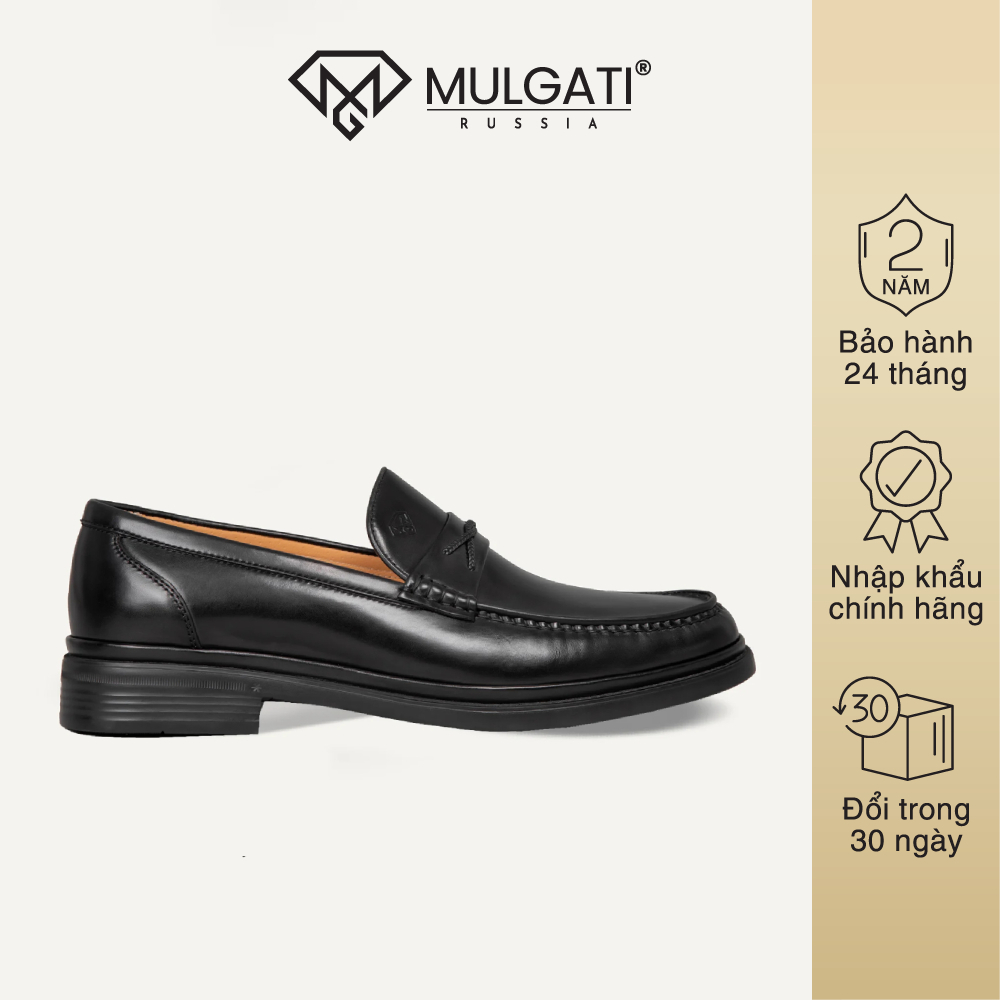 Giày lười nam MULGATI Loafer da bò cao cấp da trơn đai ngang hoạ tiết dây - SP17553