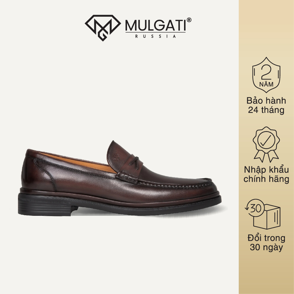 Giày lười nam MULGATI Loafer da bò cao cấp da trơn đai ngang hoạ tiết dây - SP17553