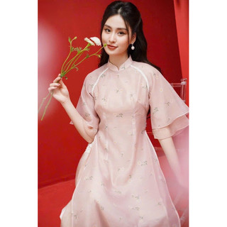 Áo dài cách tân, áo dài voan hoa 4 tà tay loe 2 lớp