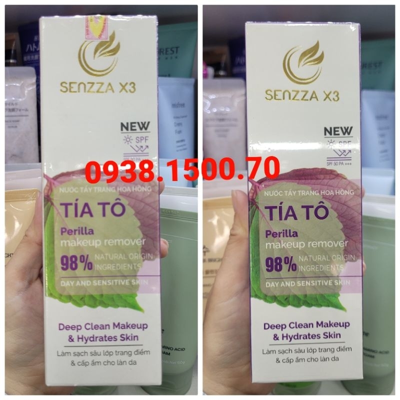 NƯỚC TẨY TRANG HOA HỒNG LÁ TÍA TÔ Senzza X3 deep clean makeup &amp; Hydrates skin( của cty Thiên Nhiên Việt)