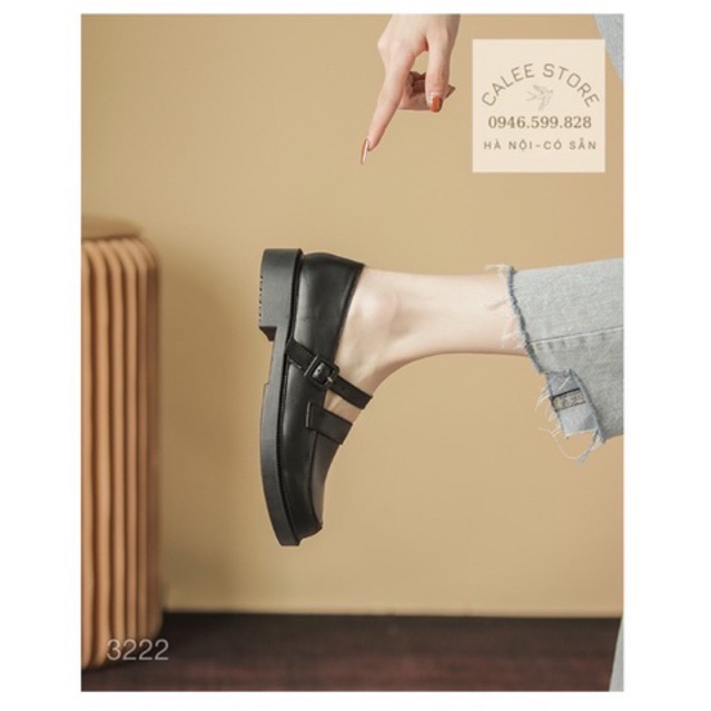 Giày Sandals Da Mềm nữ lolita đế 3cm, Giày búp bê quai trên màu đen trắng kem mũi tròn ulzzang hàn quốc CÓ SẴN