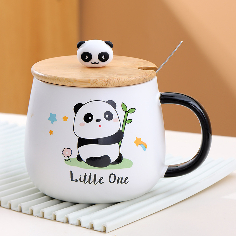 Cốc ly sứ Gấu trúc Panda 2 mẫu Ráp kèm nắp và thìa mẫu mã đáng yêu dung tích 480ml dùng hàng ngày, quà tặng