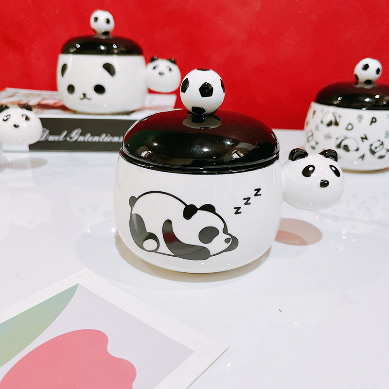 Cốc ly sứ Gấu trúc Panda 2 mẫu Ráp kèm nắp và thìa mẫu mã đáng yêu dung tích 480ml dùng hàng ngày, quà tặng