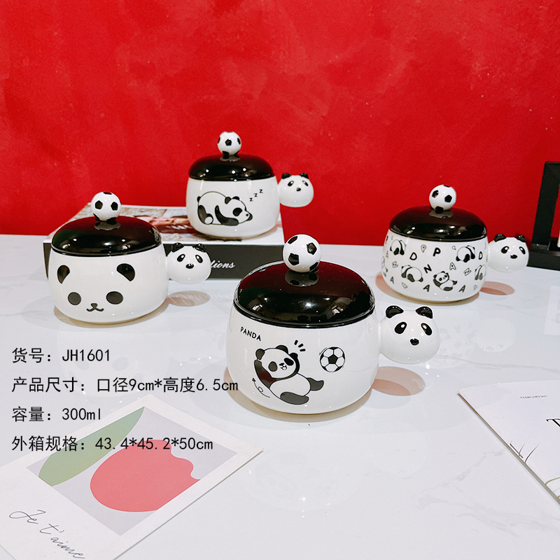 Cốc ly sứ Gấu trúc Panda 2 mẫu Ráp kèm nắp và thìa mẫu mã đáng yêu dung tích 480ml dùng hàng ngày, quà tặng