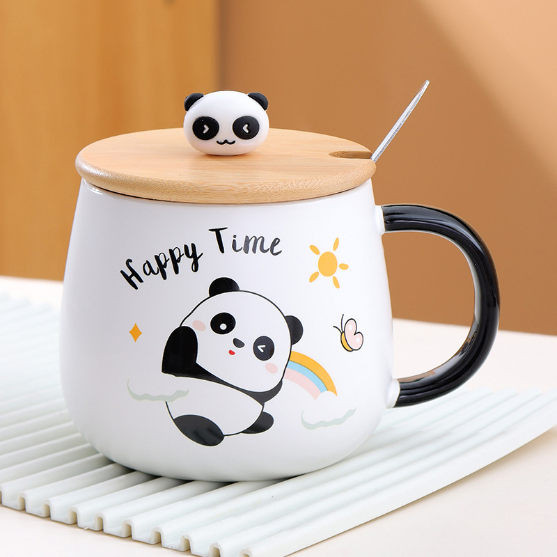 Cốc ly sứ Gấu trúc Panda 2 mẫu Ráp kèm nắp và thìa mẫu mã đáng yêu dung tích 480ml dùng hàng ngày, quà tặng