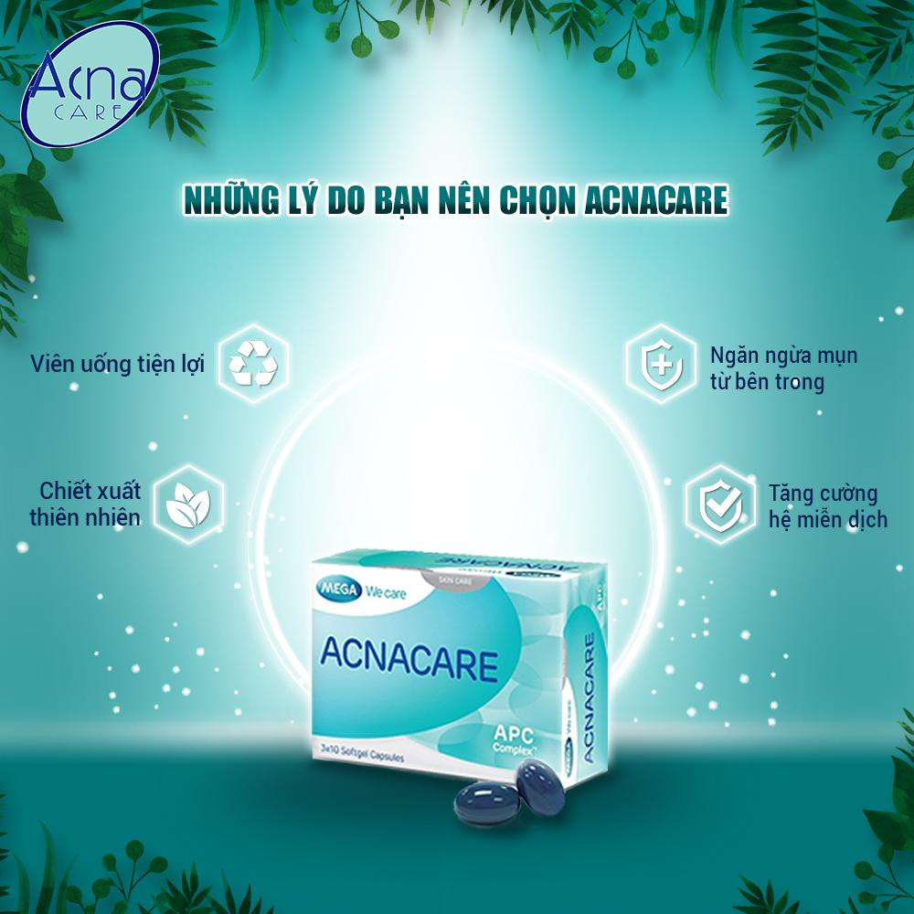 Viên uống, gel Acnacare  giảm tiết bã nhờn da dầu, ngăn mụn, chống oxy hóa