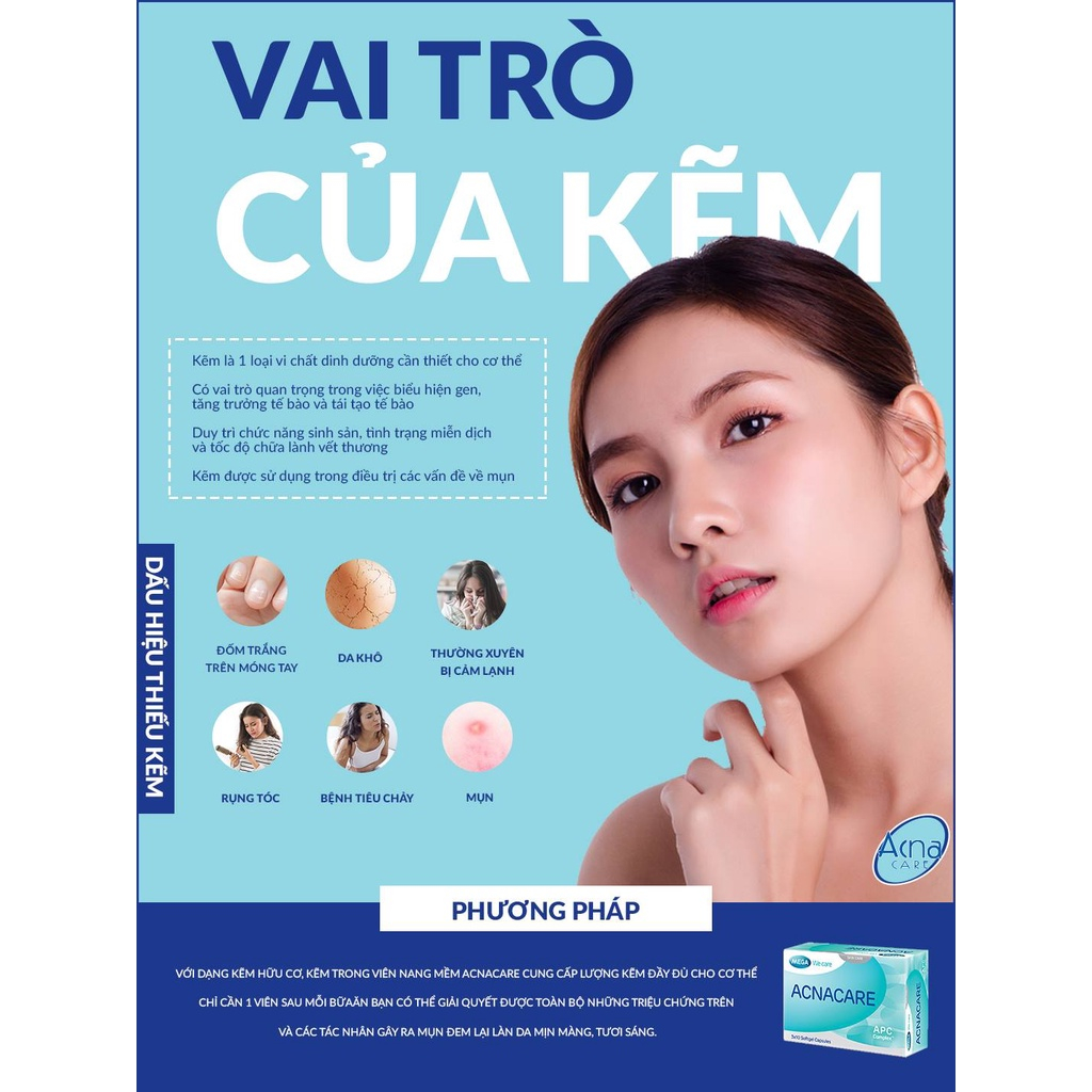 Viên uống, gel Acnacare  giảm tiết bã nhờn da dầu, ngăn mụn, chống oxy hóa